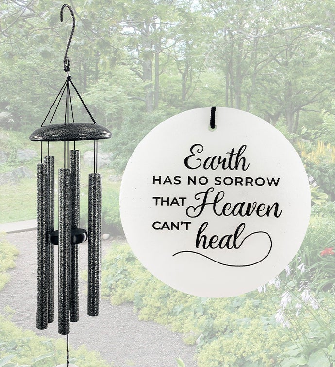 Memorial Silver Wind Chime "Earth Has No Sorrow That Heaven Can't Heal"